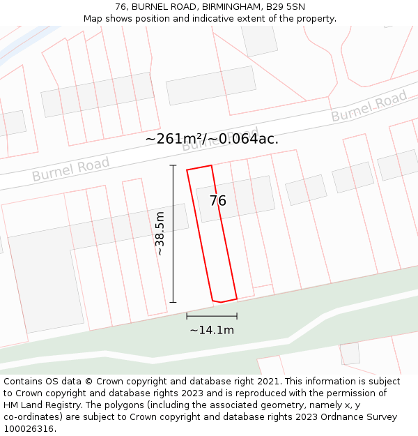 76, BURNEL ROAD, BIRMINGHAM, B29 5SN: Plot and title map