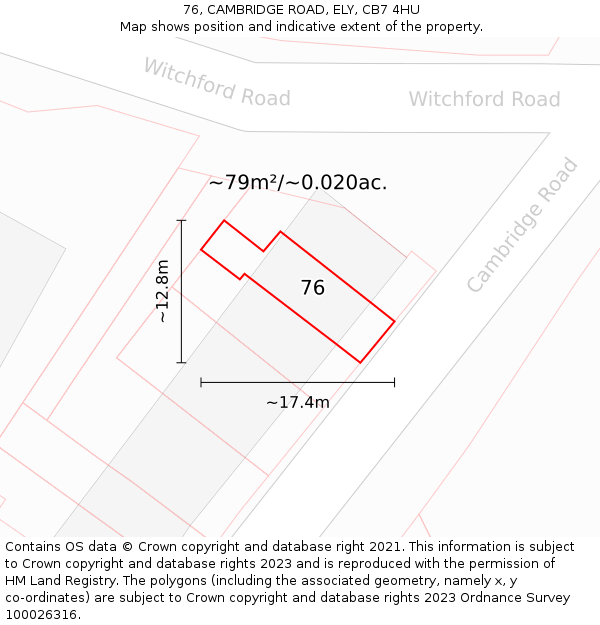 76, CAMBRIDGE ROAD, ELY, CB7 4HU: Plot and title map
