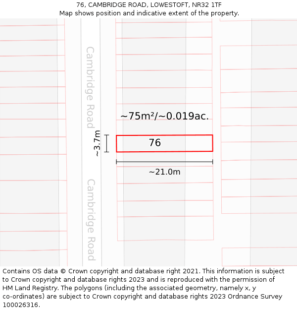 76, CAMBRIDGE ROAD, LOWESTOFT, NR32 1TF: Plot and title map