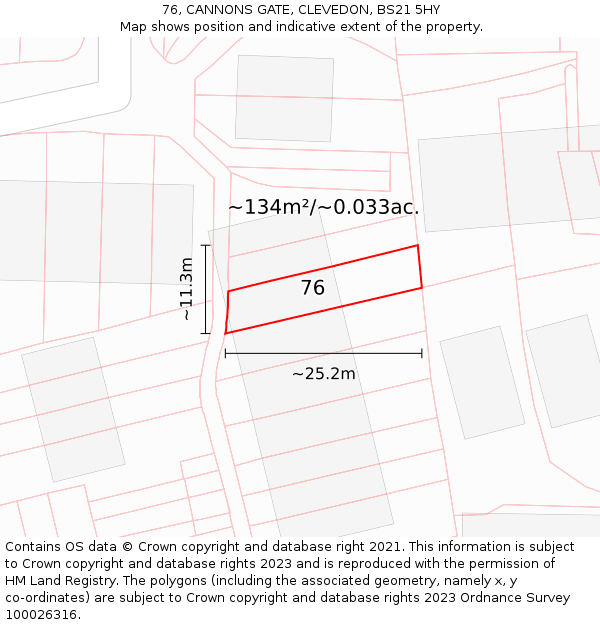 76, CANNONS GATE, CLEVEDON, BS21 5HY: Plot and title map