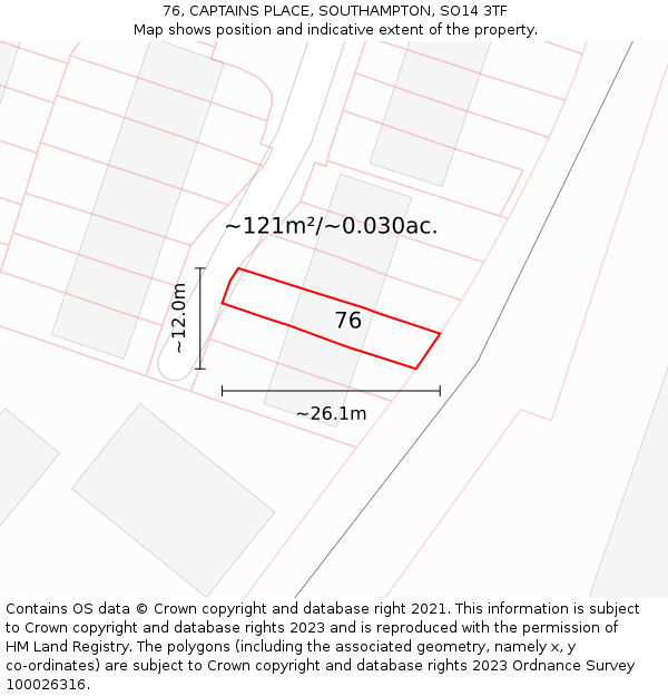 76, CAPTAINS PLACE, SOUTHAMPTON, SO14 3TF: Plot and title map