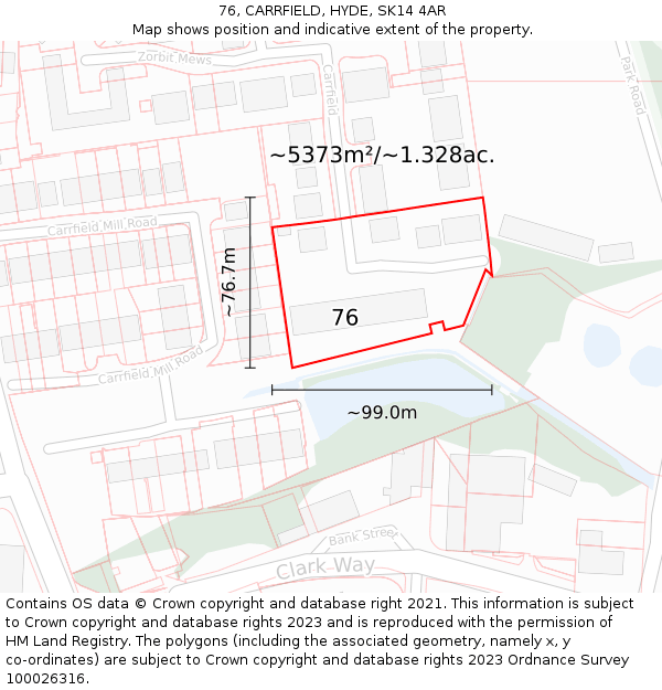 76, CARRFIELD, HYDE, SK14 4AR: Plot and title map