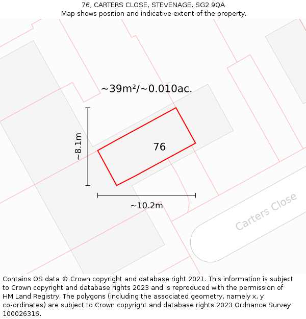 76, CARTERS CLOSE, STEVENAGE, SG2 9QA: Plot and title map