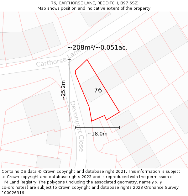 76, CARTHORSE LANE, REDDITCH, B97 6SZ: Plot and title map