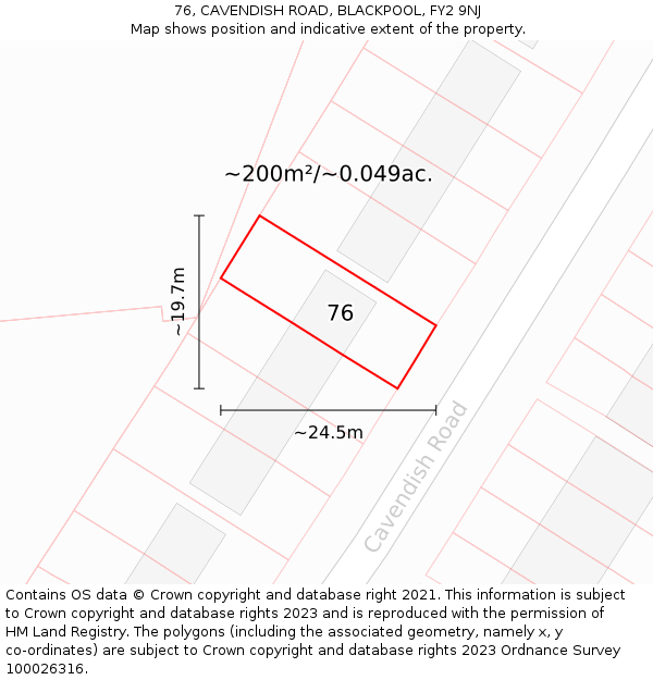 76, CAVENDISH ROAD, BLACKPOOL, FY2 9NJ: Plot and title map