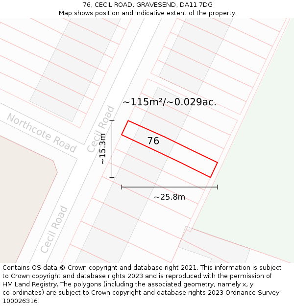 76, CECIL ROAD, GRAVESEND, DA11 7DG: Plot and title map