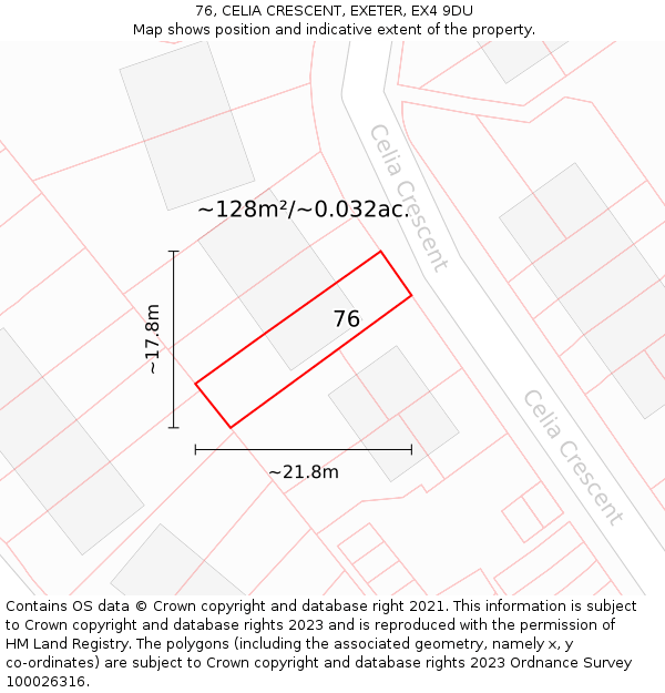76, CELIA CRESCENT, EXETER, EX4 9DU: Plot and title map