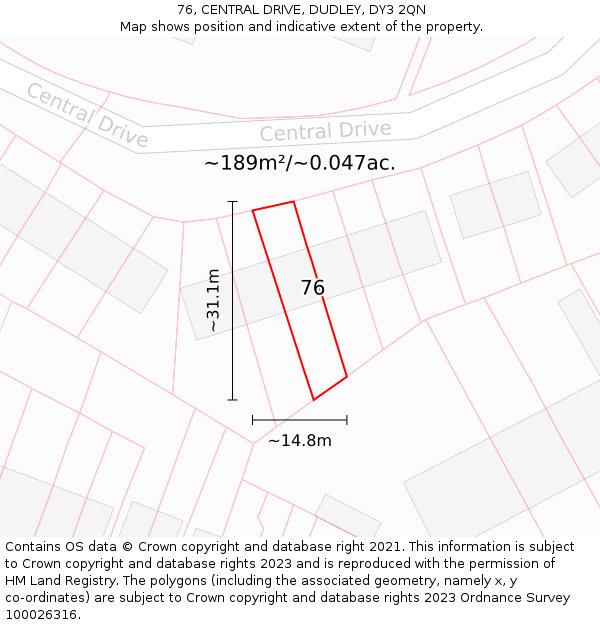 76, CENTRAL DRIVE, DUDLEY, DY3 2QN: Plot and title map