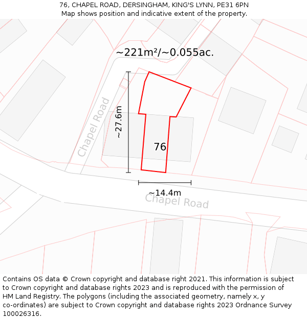 76, CHAPEL ROAD, DERSINGHAM, KING'S LYNN, PE31 6PN: Plot and title map