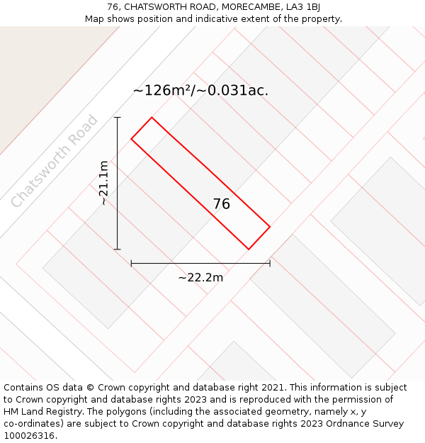 76, CHATSWORTH ROAD, MORECAMBE, LA3 1BJ: Plot and title map