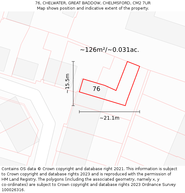 76, CHELWATER, GREAT BADDOW, CHELMSFORD, CM2 7UR: Plot and title map