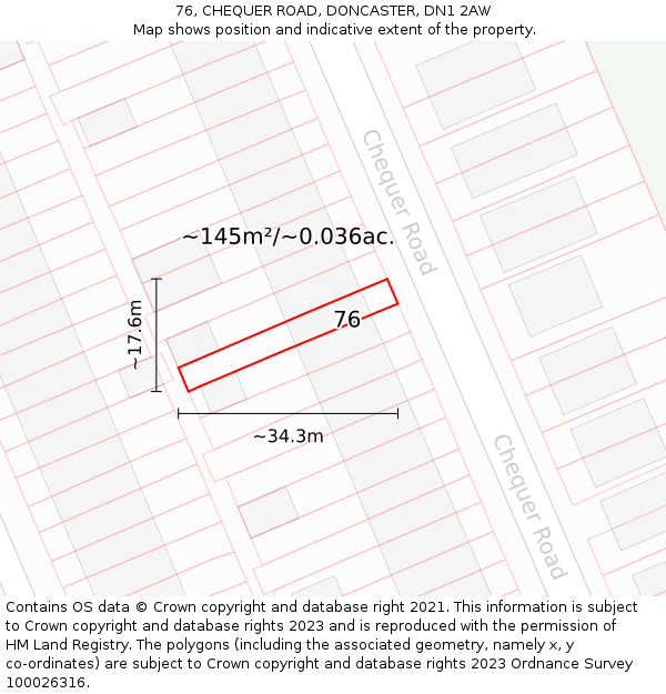 76, CHEQUER ROAD, DONCASTER, DN1 2AW: Plot and title map