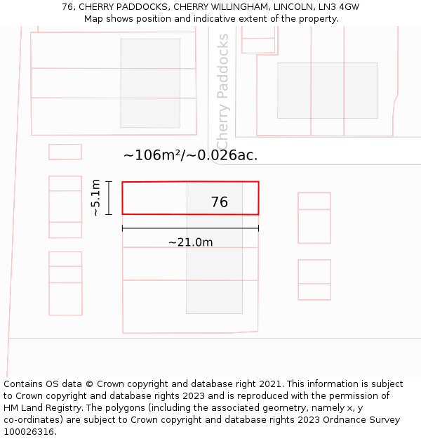 76, CHERRY PADDOCKS, CHERRY WILLINGHAM, LINCOLN, LN3 4GW: Plot and title map