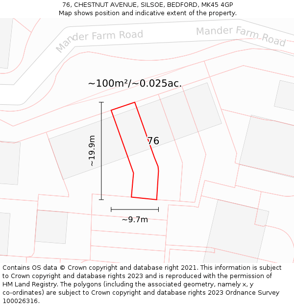 76, CHESTNUT AVENUE, SILSOE, BEDFORD, MK45 4GP: Plot and title map