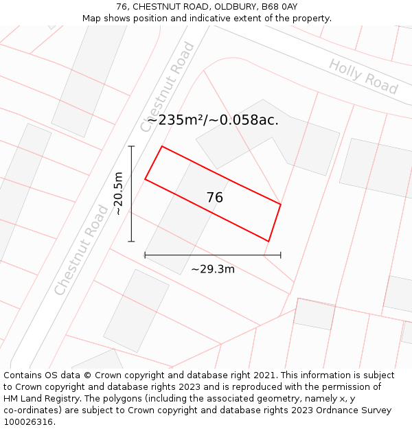 76, CHESTNUT ROAD, OLDBURY, B68 0AY: Plot and title map