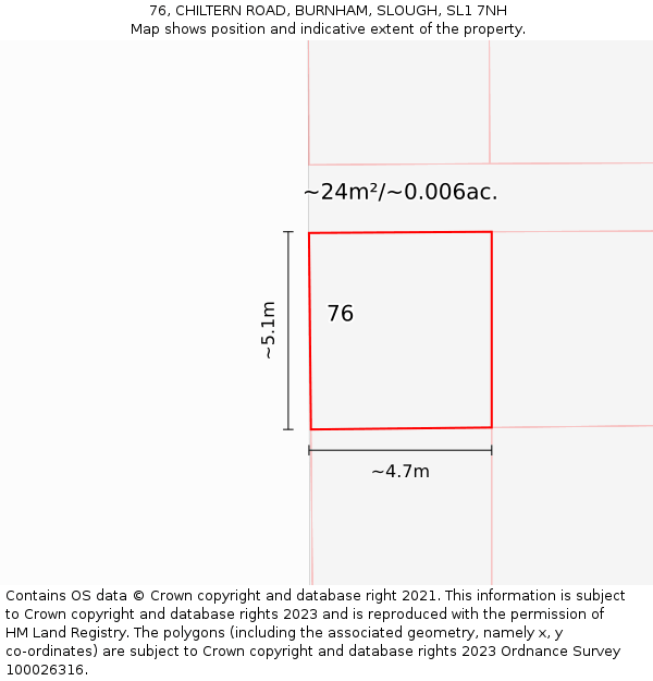 76, CHILTERN ROAD, BURNHAM, SLOUGH, SL1 7NH: Plot and title map