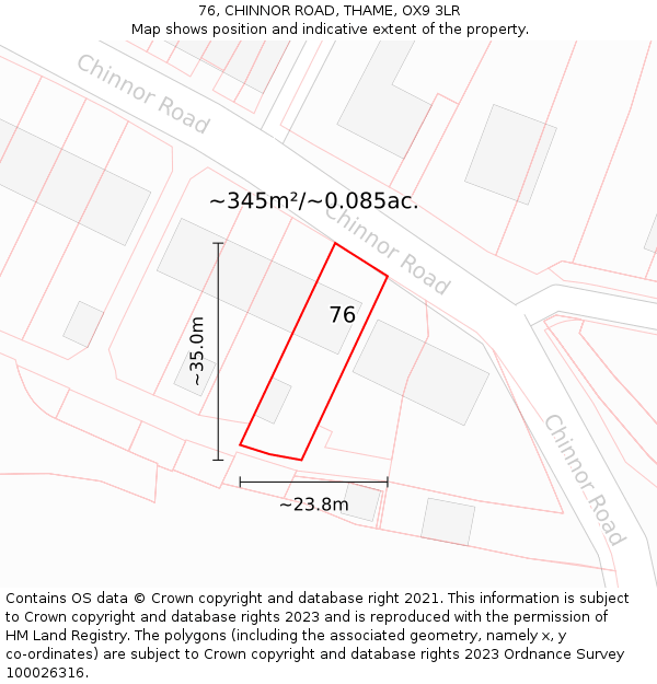 76, CHINNOR ROAD, THAME, OX9 3LR: Plot and title map