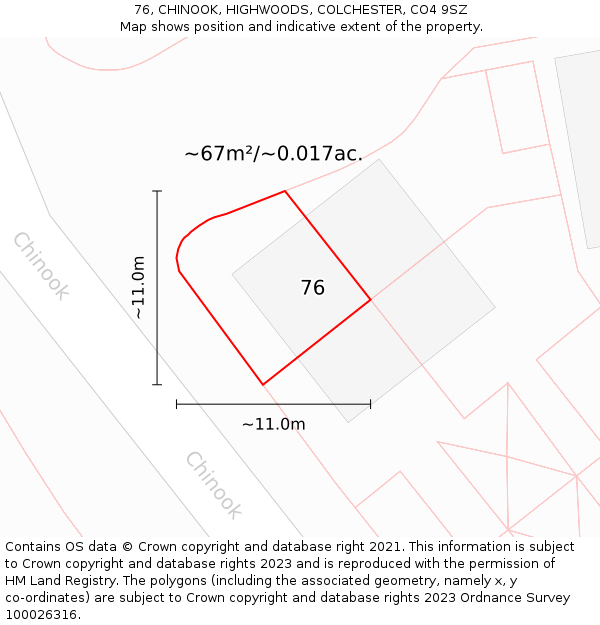 76, CHINOOK, HIGHWOODS, COLCHESTER, CO4 9SZ: Plot and title map