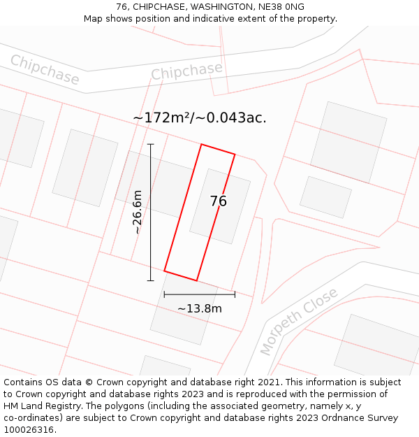 76, CHIPCHASE, WASHINGTON, NE38 0NG: Plot and title map