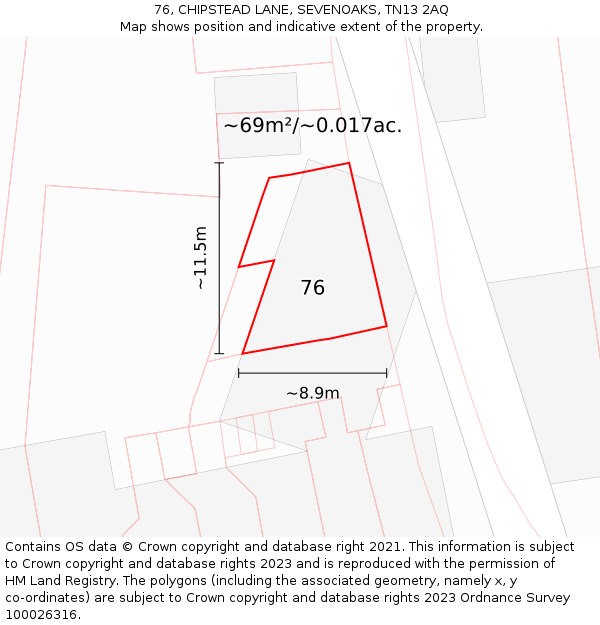 76, CHIPSTEAD LANE, SEVENOAKS, TN13 2AQ: Plot and title map