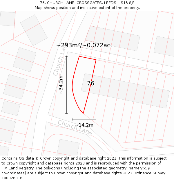 76, CHURCH LANE, CROSSGATES, LEEDS, LS15 8JE: Plot and title map