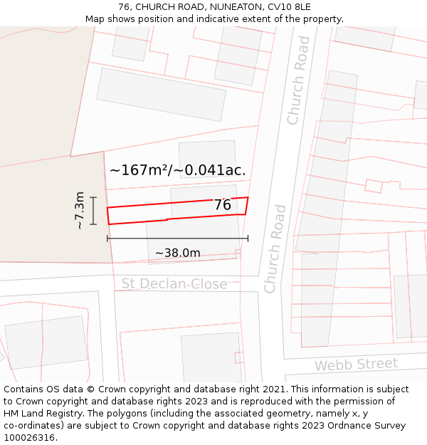 76, CHURCH ROAD, NUNEATON, CV10 8LE: Plot and title map