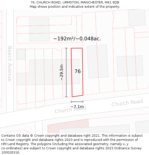 76, CHURCH ROAD, URMSTON, MANCHESTER, M41 9DB: Plot and title map