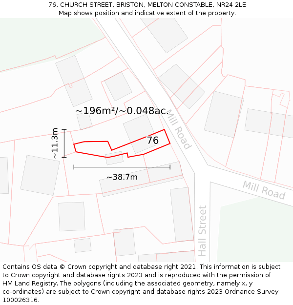 76, CHURCH STREET, BRISTON, MELTON CONSTABLE, NR24 2LE: Plot and title map