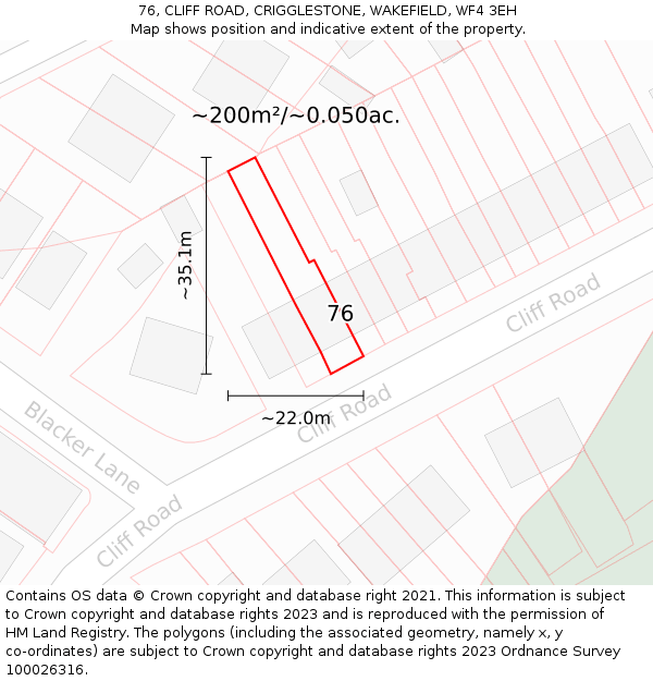 76, CLIFF ROAD, CRIGGLESTONE, WAKEFIELD, WF4 3EH: Plot and title map