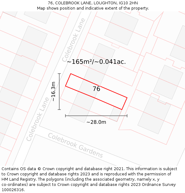 76, COLEBROOK LANE, LOUGHTON, IG10 2HN: Plot and title map