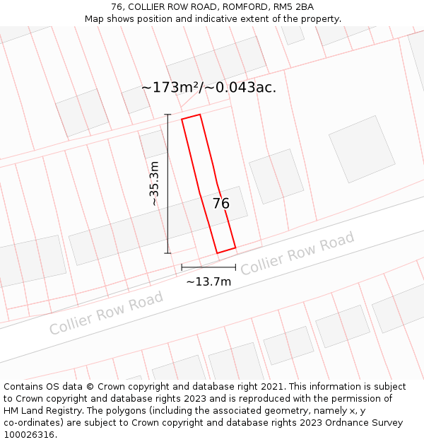 76, COLLIER ROW ROAD, ROMFORD, RM5 2BA: Plot and title map