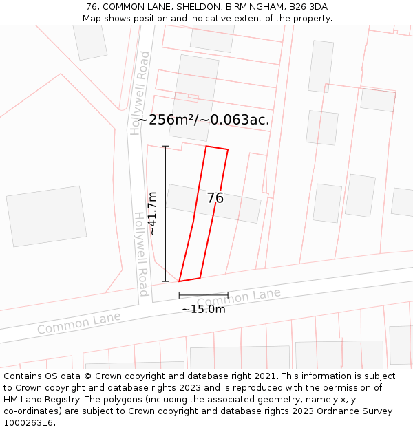 76, COMMON LANE, SHELDON, BIRMINGHAM, B26 3DA: Plot and title map