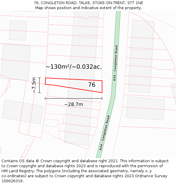 76, CONGLETON ROAD, TALKE, STOKE-ON-TRENT, ST7 1NE: Plot and title map