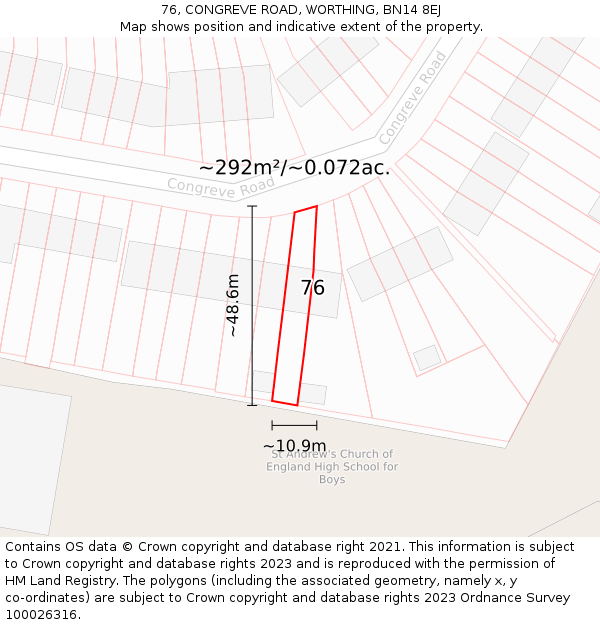 76, CONGREVE ROAD, WORTHING, BN14 8EJ: Plot and title map