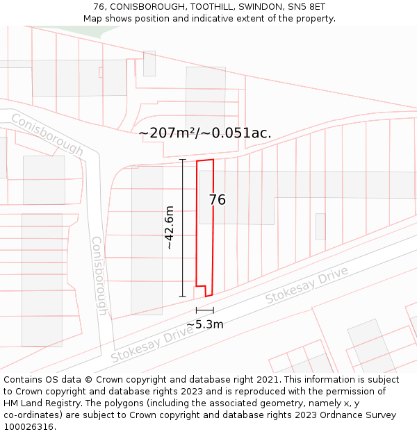 76, CONISBOROUGH, TOOTHILL, SWINDON, SN5 8ET: Plot and title map