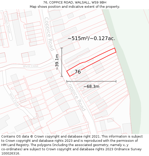 76, COPPICE ROAD, WALSALL, WS9 9BH: Plot and title map