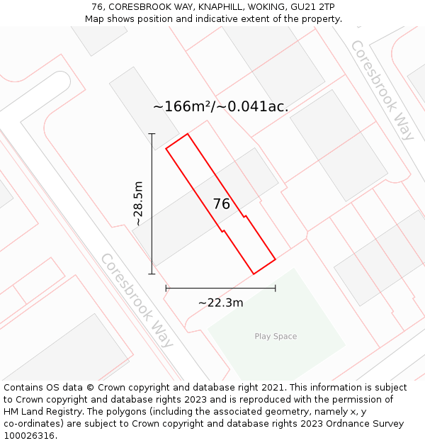 76, CORESBROOK WAY, KNAPHILL, WOKING, GU21 2TP: Plot and title map