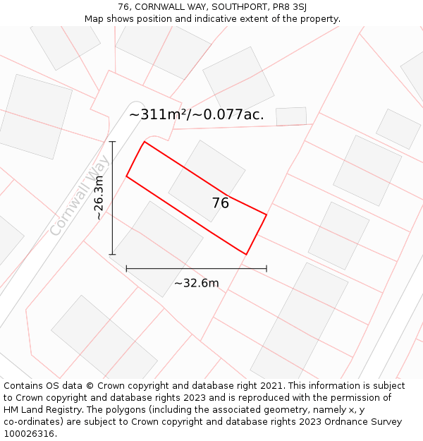 76, CORNWALL WAY, SOUTHPORT, PR8 3SJ: Plot and title map