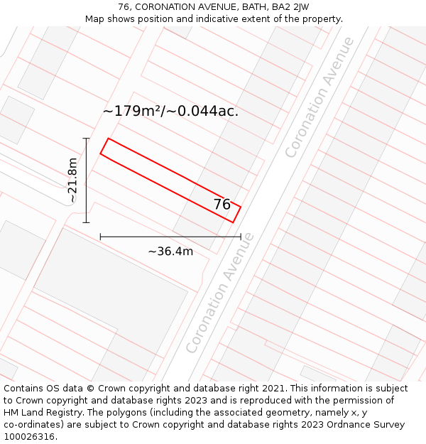 76, CORONATION AVENUE, BATH, BA2 2JW: Plot and title map