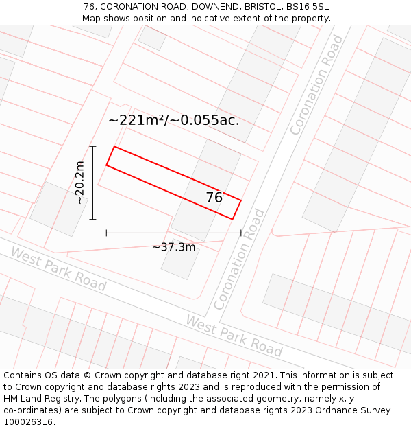 76, CORONATION ROAD, DOWNEND, BRISTOL, BS16 5SL: Plot and title map