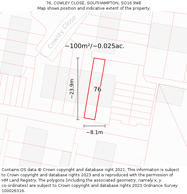 76, COWLEY CLOSE, SOUTHAMPTON, SO16 9WE: Plot and title map