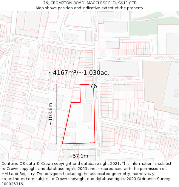 76, CROMPTON ROAD, MACCLESFIELD, SK11 8EB: Plot and title map