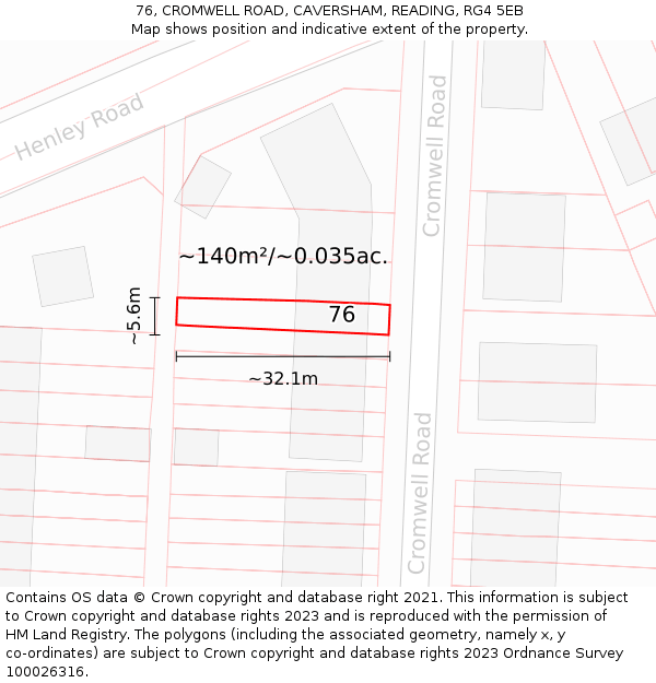 76, CROMWELL ROAD, CAVERSHAM, READING, RG4 5EB: Plot and title map