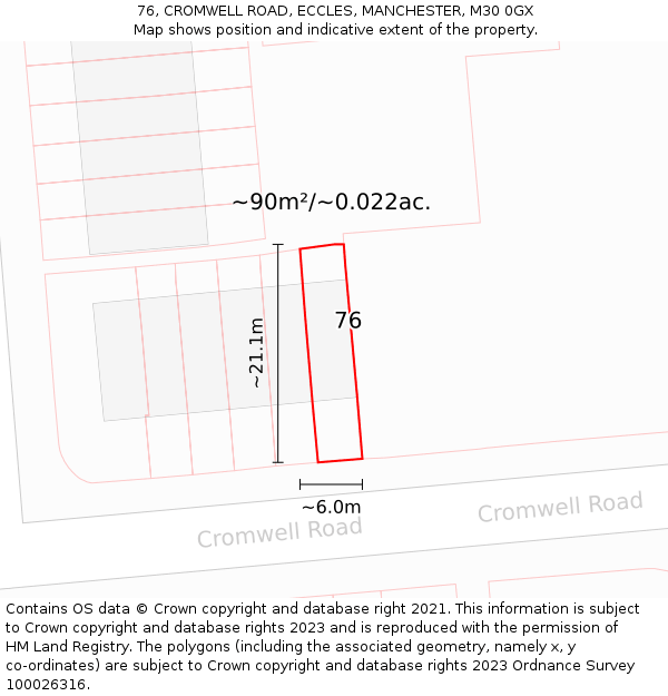 76, CROMWELL ROAD, ECCLES, MANCHESTER, M30 0GX: Plot and title map