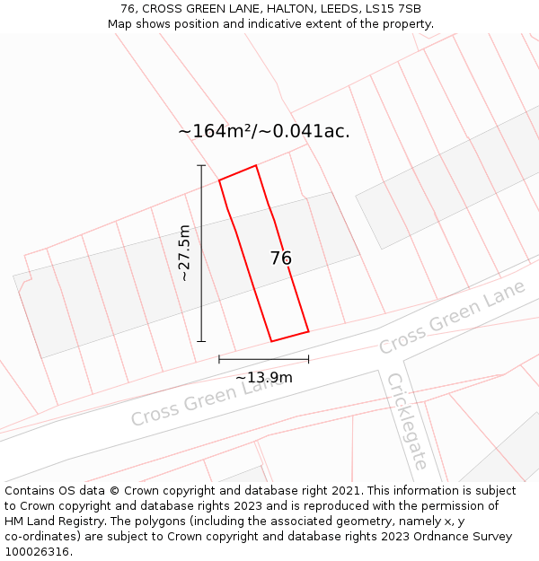 76, CROSS GREEN LANE, HALTON, LEEDS, LS15 7SB: Plot and title map