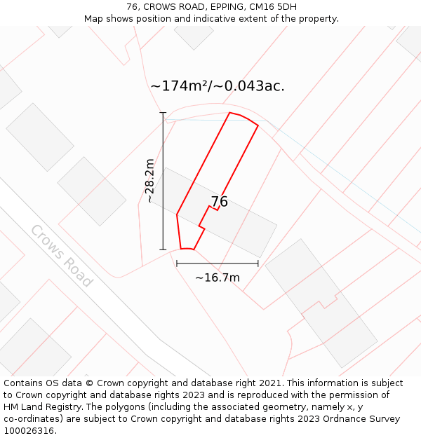 76, CROWS ROAD, EPPING, CM16 5DH: Plot and title map