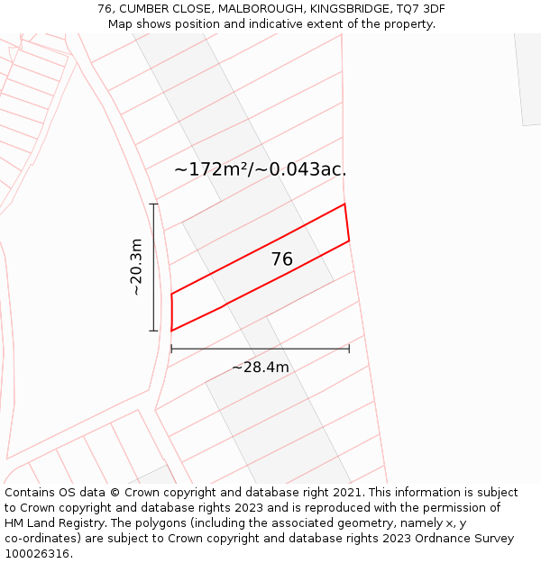 76, CUMBER CLOSE, MALBOROUGH, KINGSBRIDGE, TQ7 3DF: Plot and title map