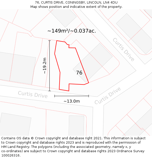 76, CURTIS DRIVE, CONINGSBY, LINCOLN, LN4 4DU: Plot and title map