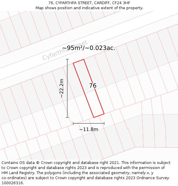 76, CYFARTHFA STREET, CARDIFF, CF24 3HF: Plot and title map