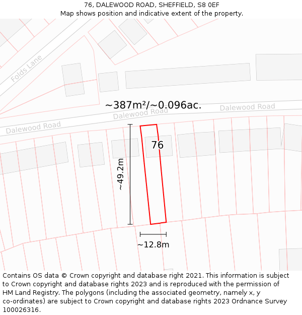 76, DALEWOOD ROAD, SHEFFIELD, S8 0EF: Plot and title map